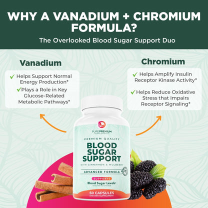PurePremium Normal Blood Sugar Support Supplement - 20 Active Ingredients Complex to Support Blood Sugar Levels Already in The Normal Range - with Cinnamon - dailyvitalstore