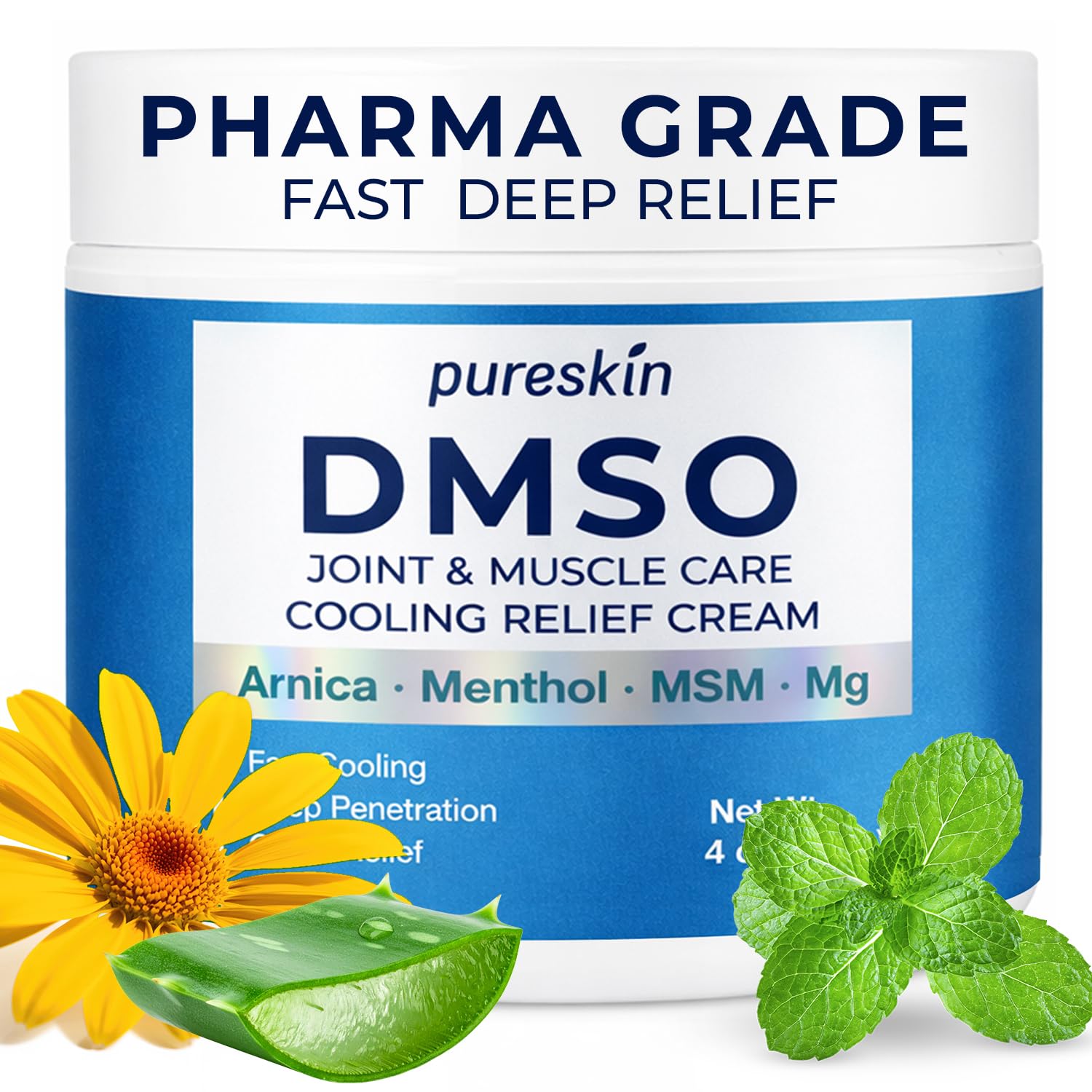 PURESKIN DMSO Relief Cream – Pharmaceutical Grade Fast-Absorbing Cooling Formula for Active Lifestyles – Lightweight Cream with Arnica, MSM, Magnesium, Menthol & Aloe, 4 oz - dailyvitalstore