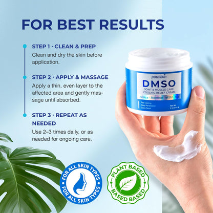 PURESKIN DMSO Relief Cream – Pharmaceutical Grade Fast-Absorbing Cooling Formula for Active Lifestyles – Lightweight Cream with Arnica, MSM, Magnesium, Menthol & Aloe, 4 oz - dailyvitalstore