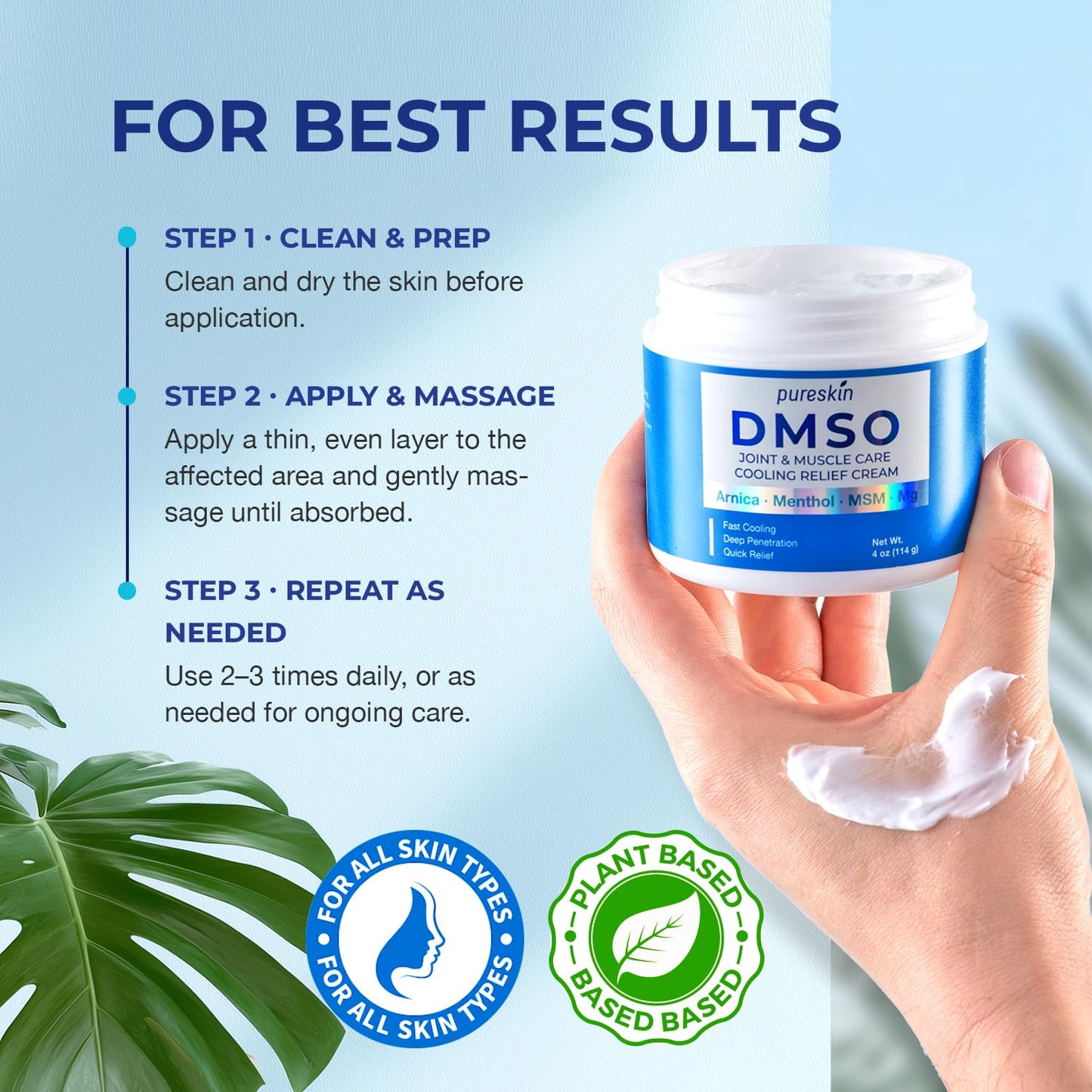 PURESKIN DMSO Relief Cream – Pharmaceutical Grade Fast-Absorbing Cooling Formula for Active Lifestyles – Lightweight Cream with Arnica, MSM, Magnesium, Menthol & Aloe, 4 oz - dailyvitalstore