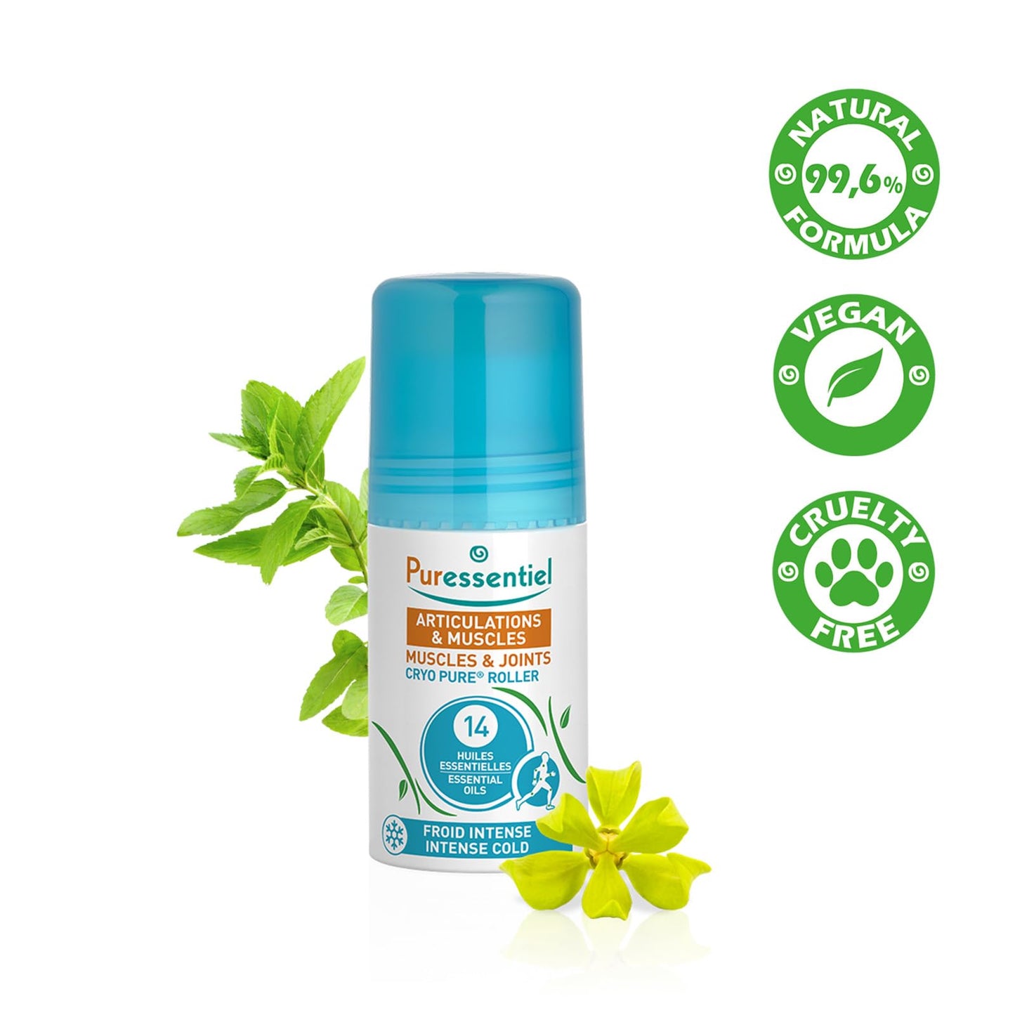 Puressentiel Muscles and Joints Cryo Pure Roller - Natural Menthol and Essential Oils Soothe Muscles - Long Lasting Cooling Sensation - 2.5 oz - dailyvitalstore