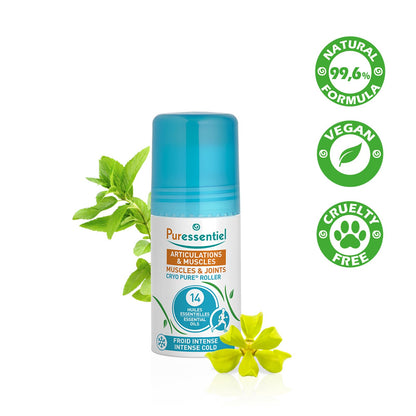 Puressentiel Muscles and Joints Cryo Pure Roller - Natural Menthol and Essential Oils Soothe Muscles - Long Lasting Cooling Sensation - 2.5 oz - dailyvitalstore
