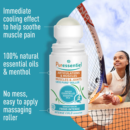 Puressentiel Muscles and Joints Cryo Pure Roller - Natural Menthol and Essential Oils Soothe Muscles - Long Lasting Cooling Sensation - 2.5 oz - dailyvitalstore