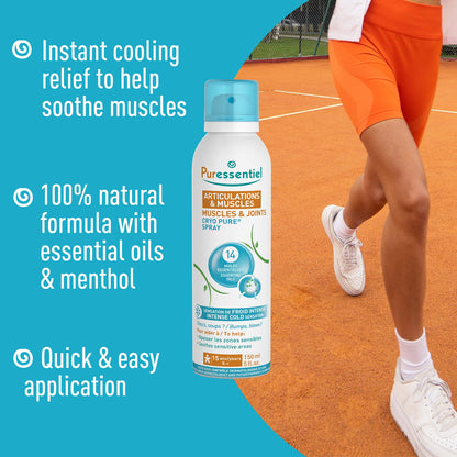 Puressentiel Muscles and Joints Cryo Pure Spray - Natural Menthol and Essential Oils Soothe Muscle Stiffness - Long Lasting Cooling Sensation - 5 oz - dailyvitalstore