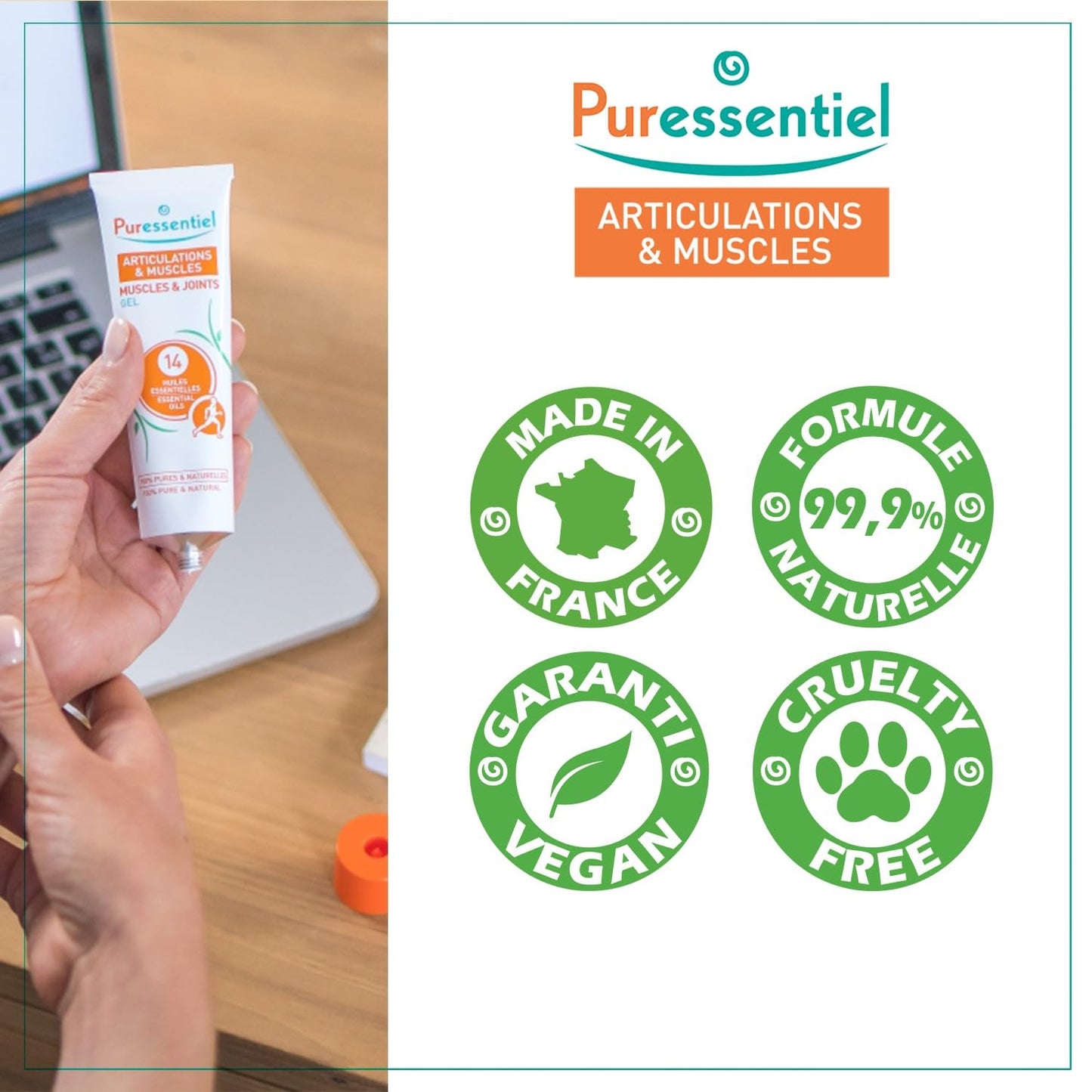 Puressentiel Muscles and Joints Gel - Soothing Gel for Muscle Relief and Knee Relief - Cooling Gel for Foot Relief - Back Gel - 2.02 oz - dailyvitalstore