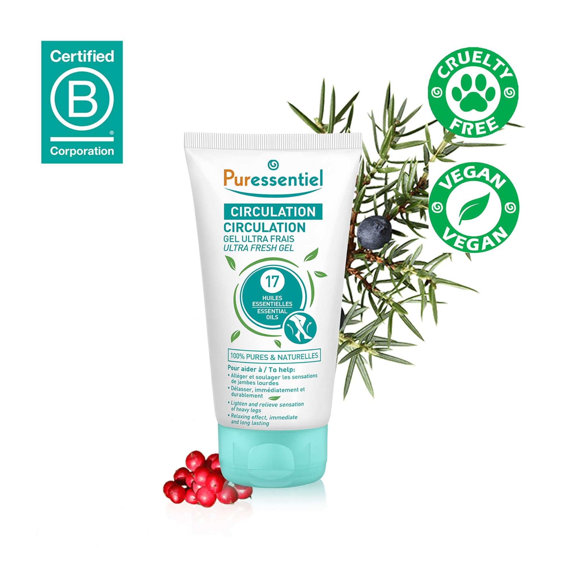 Puressentiel Soothing Gel for Tired Feet, Ankles, Legs - Aromatherapy Lotion with 17 Essential Oils for Body and Skin - Instant, Lasting Relief and Circulation - Natural and Alcohol Free - 4.22 oz - dailyvitalstore