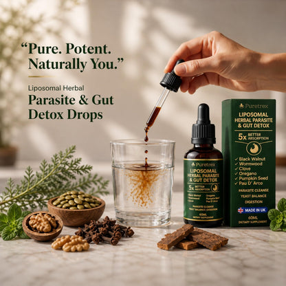 PURETREX Herbal Gut Detox & Cleanse Drops 2 fl oz, Liposomal Dewormer for Humans with Wormwood, Black Walnut, Clove, Pumpkin Seed, PAU D'Arco, Candida - dailyvitalstore