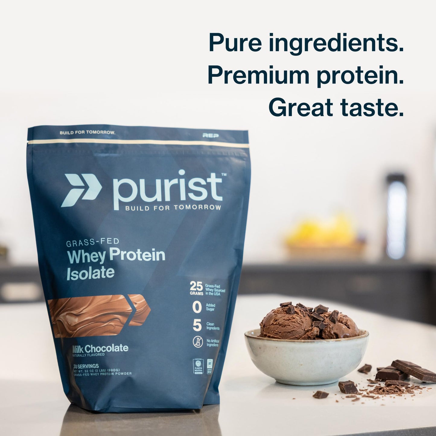 PURIST REP Whey Protein Powder, Premium Milk Chocolate Grassfed Isolate,Workout Recovery, Keto Friendly, Clean Nutrition Meal Replacement, Promotes Lean Muscle, Sugar and Gluten-Free Women Men, 2 Lb - dailyvitalstore