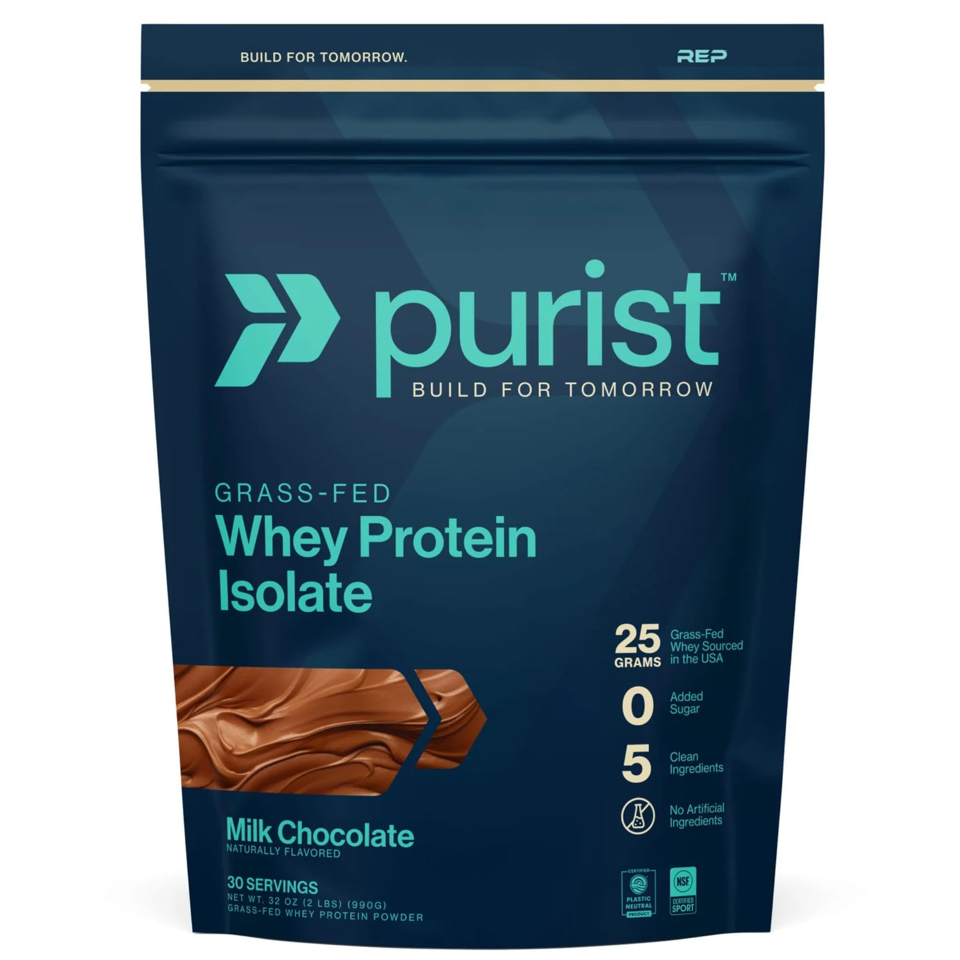 PURIST REP Whey Protein Powder, Premium Milk Chocolate Grassfed Isolate,Workout Recovery, Keto Friendly, Clean Nutrition Meal Replacement, Promotes Lean Muscle, Sugar and Gluten-Free Women Men, 2 Lb - dailyvitalstore