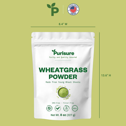 Purisure Wheatgrass Powder, 8oz, Wheat Grass Powder, Green Superfood for Salads, Smoothie and Shakes, Superfood Powder Rich in Immunity Vitamins, Fiber and Minerals, 76 Servings - dailyvitalstore