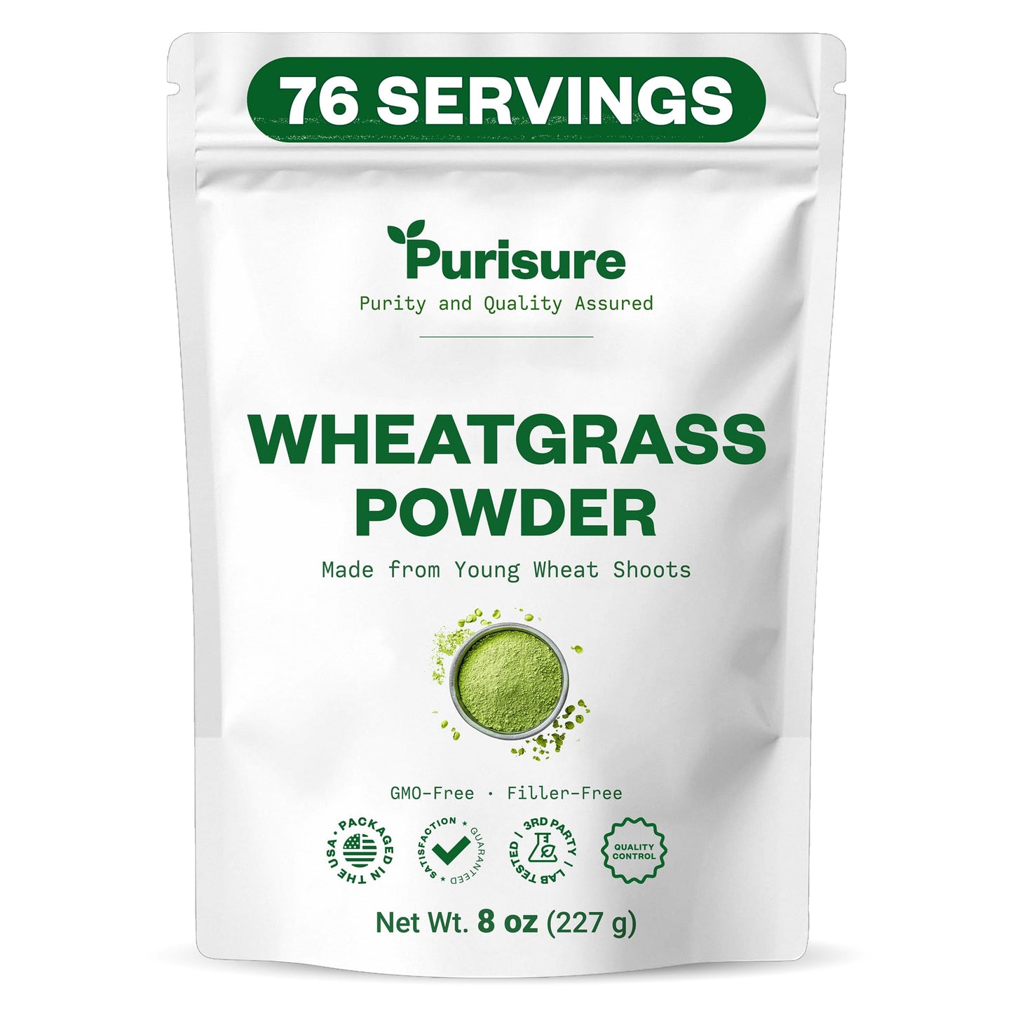Purisure Wheatgrass Powder, 8oz, Wheat Grass Powder, Green Superfood for Salads, Smoothie and Shakes, Superfood Powder Rich in Immunity Vitamins, Fiber and Minerals, 76 Servings - dailyvitalstore