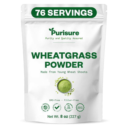 Purisure Wheatgrass Powder, 8oz, Wheat Grass Powder, Green Superfood for Salads, Smoothie and Shakes, Superfood Powder Rich in Immunity Vitamins, Fiber and Minerals, 76 Servings - dailyvitalstore