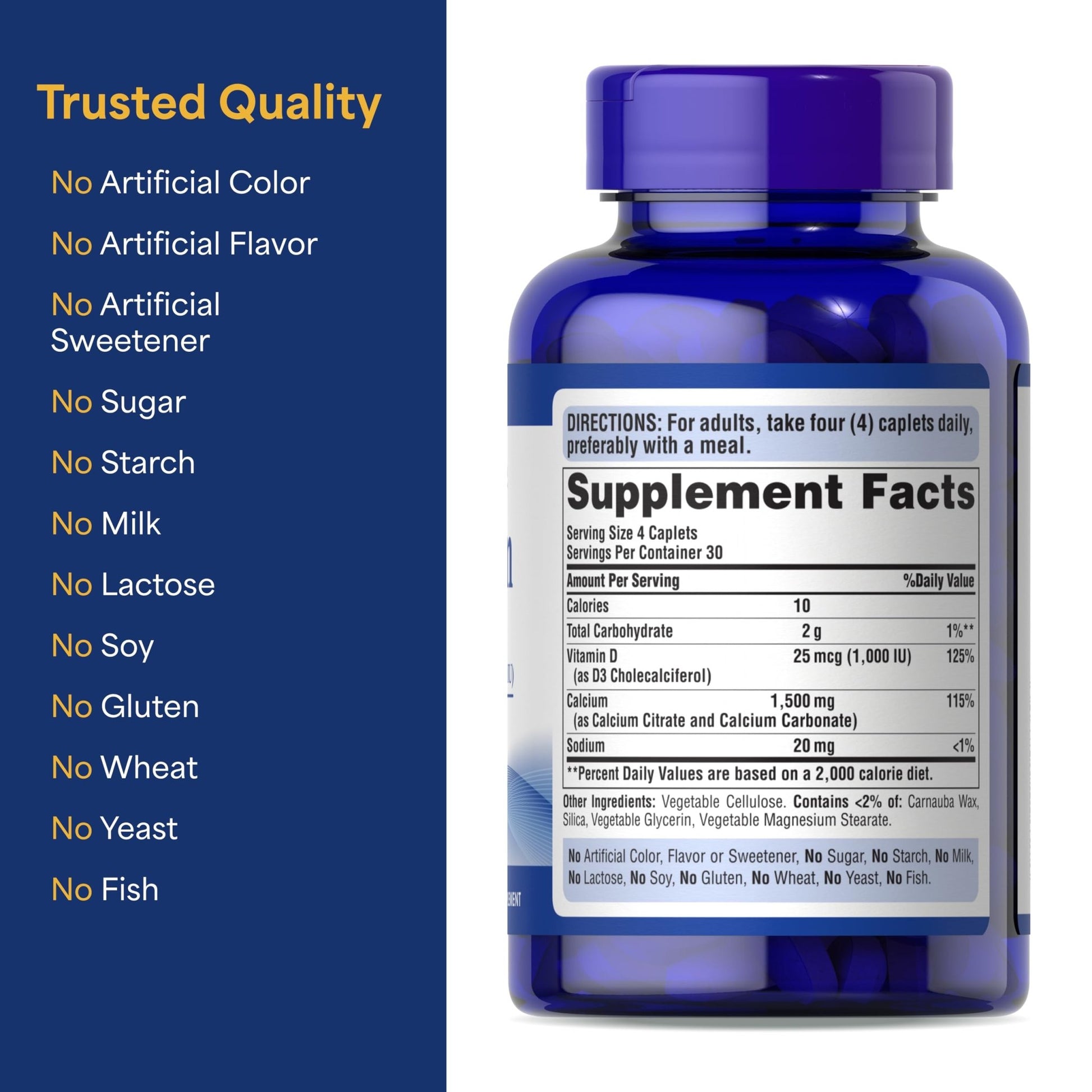 Puritan's Pride Absorbable Calcium 1500 mg Plus Vitamin D3 25mcg 1000 IU, Dietary Supplement for Bone Strength, Heart, Nerve, Muscle - dailyvitalstore