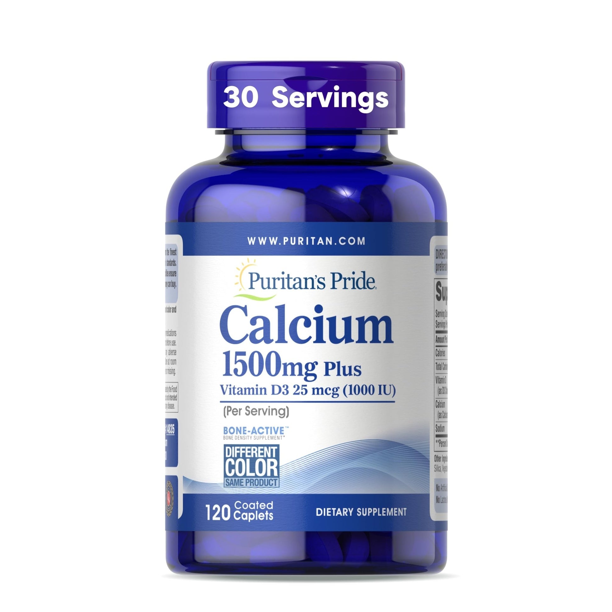 Puritan's Pride Absorbable Calcium 1500 mg Plus Vitamin D3 25mcg 1000 IU, Dietary Supplement for Bone Strength, Heart, Nerve, Muscle - dailyvitalstore