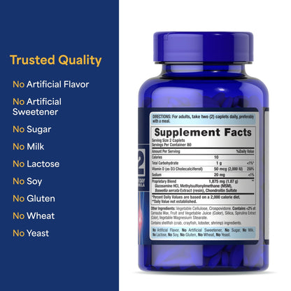 Puritan's Pride Advanced Glucosamine Chondroitin MSM with Vitamin D3 50mcg (2000 IU), Dietary Supplement for Joint Health - dailyvitalstore