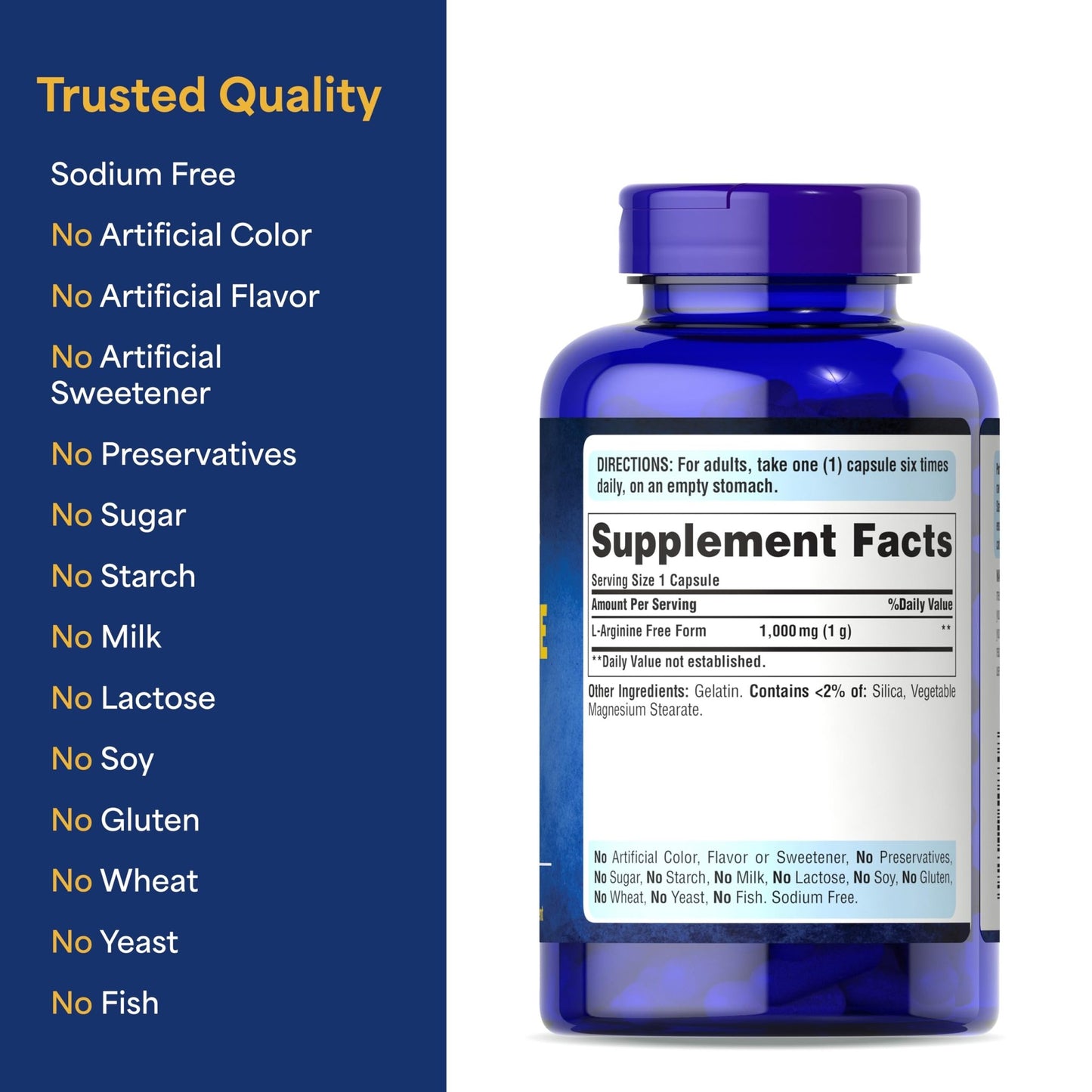 Puritan's Pride L-Arinine 1000mg, Dietary Supplement Supports Nitric Oxide Levels and Heart and Circulatory Heath, 100 Day Supply, 100 Tablets - dailyvitalstore