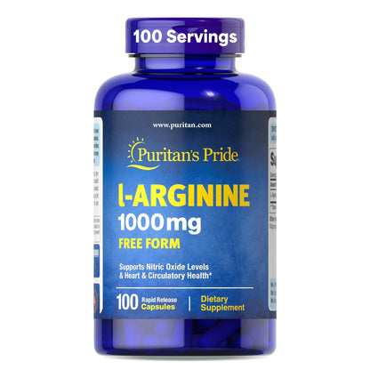 Puritan's Pride L-Arinine 1000mg, Dietary Supplement Supports Nitric Oxide Levels and Heart and Circulatory Heath, 100 Day Supply, 100 Tablets - dailyvitalstore