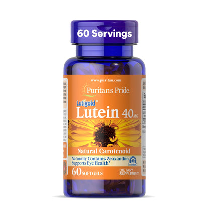 Puritan's Pride Premium Lutigold™ Lutein Carotenoid 40 mg with Zeaxanthin for Men and Women, Dietary Supplement for Eye Health Support, 2 Month Supply, 60 Easy-to-Swallow Softgels - dailyvitalstore