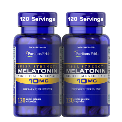 Puritan's Pride Premium Super Strength Melatonin 10mg Sleep Aid, Dietary Supplement for Sound, Restful, & Longer Sleep Support, 4 Month Supply, - dailyvitalstore
