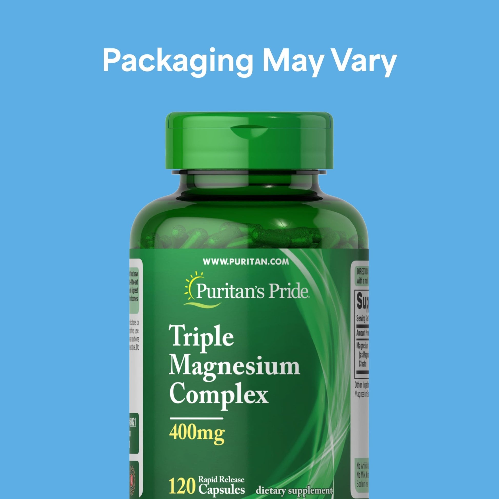 Puritan's Pride Triple Magnesium Complex with Magnesium Oxide, Aspartate, and Citrate 400mg, Dietary Supplement for Muscle, Heart, Nerve, and Bone Support, 120 Rapid Release Capsules - dailyvitalstore