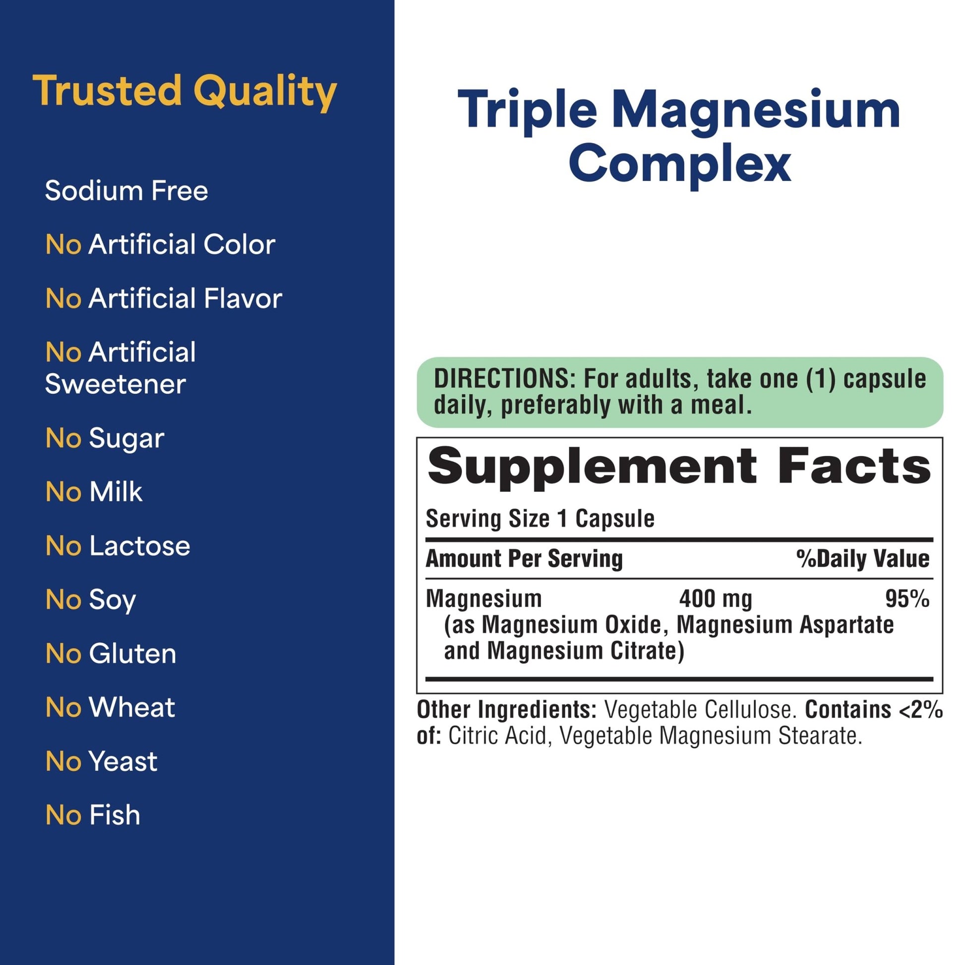Puritan's Pride Triple Magnesium Complex with Magnesium Oxide, Aspartate, and Citrate 400mg, Dietary Supplement for Muscle, Heart, Nerve, and Bone Support, 120 Rapid Release Capsules - dailyvitalstore