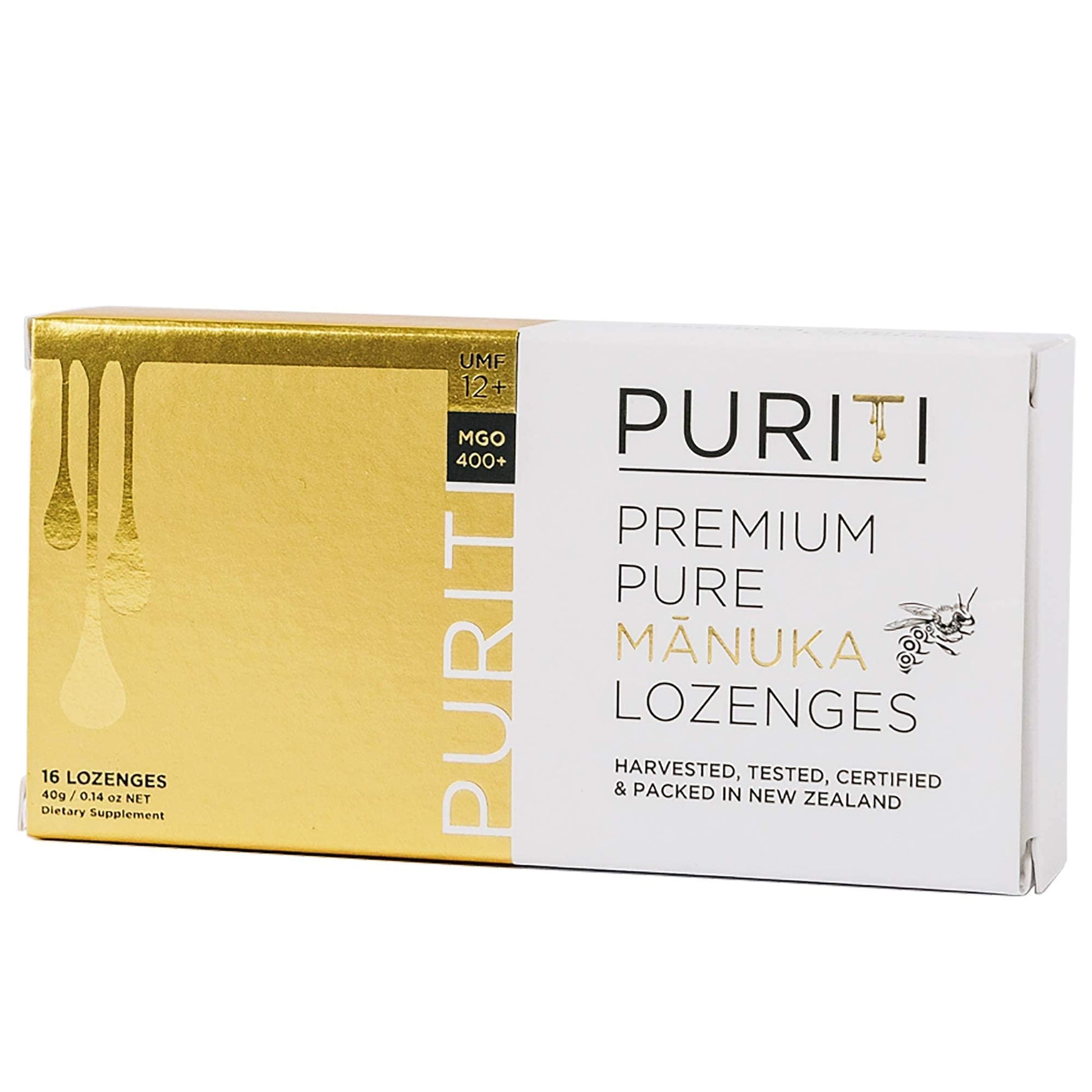 PURITI Premium Manuka Honey Lozenges High Potency - Sugar Free Drops | Genuine New Zealand Raw Manuka Honey Soothers for Coughs & Sore Throats | UMF Certified MGO 400+ UMF12+ (16 Pack) - dailyvitalstore