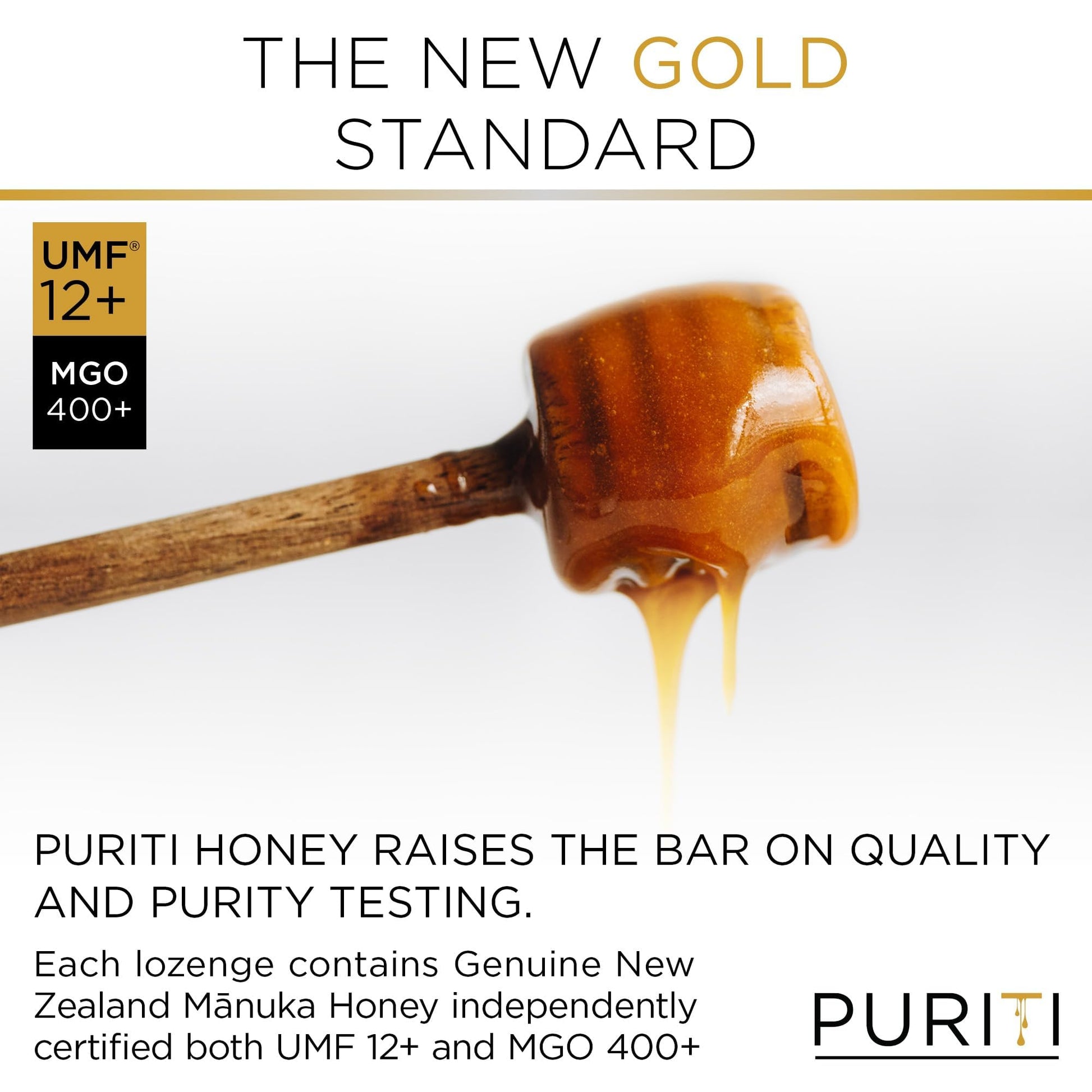 PURITI Premium Manuka Honey Lozenges High Potency - Sugar Free Drops | Genuine New Zealand Raw Manuka Honey Soothers for Coughs & Sore Throats | UMF Certified MGO 400+ UMF12+ (16 Pack) - dailyvitalstore