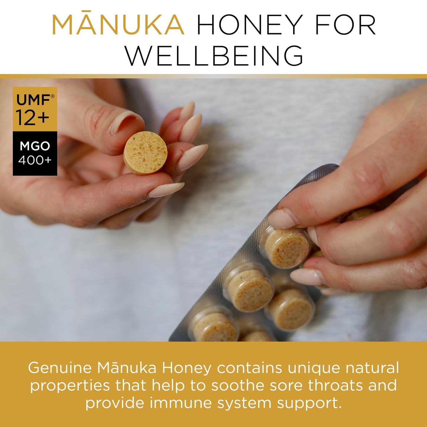 PURITI Premium Manuka Honey Lozenges High Potency - Sugar Free Drops | Genuine New Zealand Raw Manuka Honey Soothers for Coughs & Sore Throats | UMF Certified MGO 400+ UMF12+ (16 Pack) - dailyvitalstore