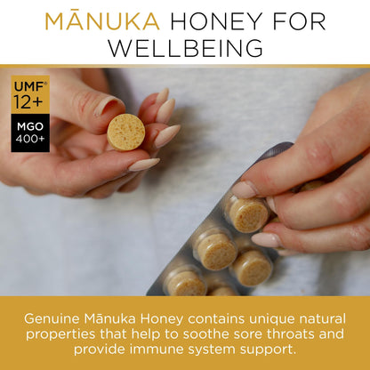 PURITI Premium Manuka Honey Lozenges High Potency - Sugar Free Drops | Genuine New Zealand Raw Manuka Honey Soothers for Coughs & Sore Throats | UMF Certified MGO 400+ UMF12+ (16 Pack) - dailyvitalstore