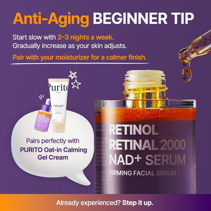 PURITO Retinol 0.1% + Retinal 0.1% Anti-Aging Facial Serum | for Wrinkles, Fine Lines & Firmer Skin | Dual Retinoids with NAD+, Improve Elasticity & Skin Texture - dailyvitalstore