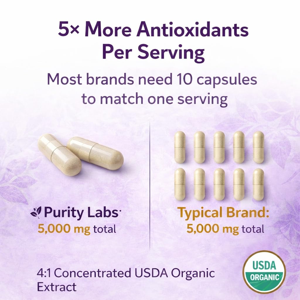 Purity Labs Trans-Resveratrol Supplement 5,000 mg Equivalent per Serving with Quercetin, USDA Organic High Potency Antioxidant, - dailyvitalstore