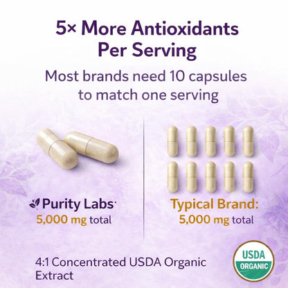Purity Labs Trans-Resveratrol Supplement 5,000 mg Equivalent per Serving with Quercetin, USDA Organic High Potency Antioxidant, - dailyvitalstore