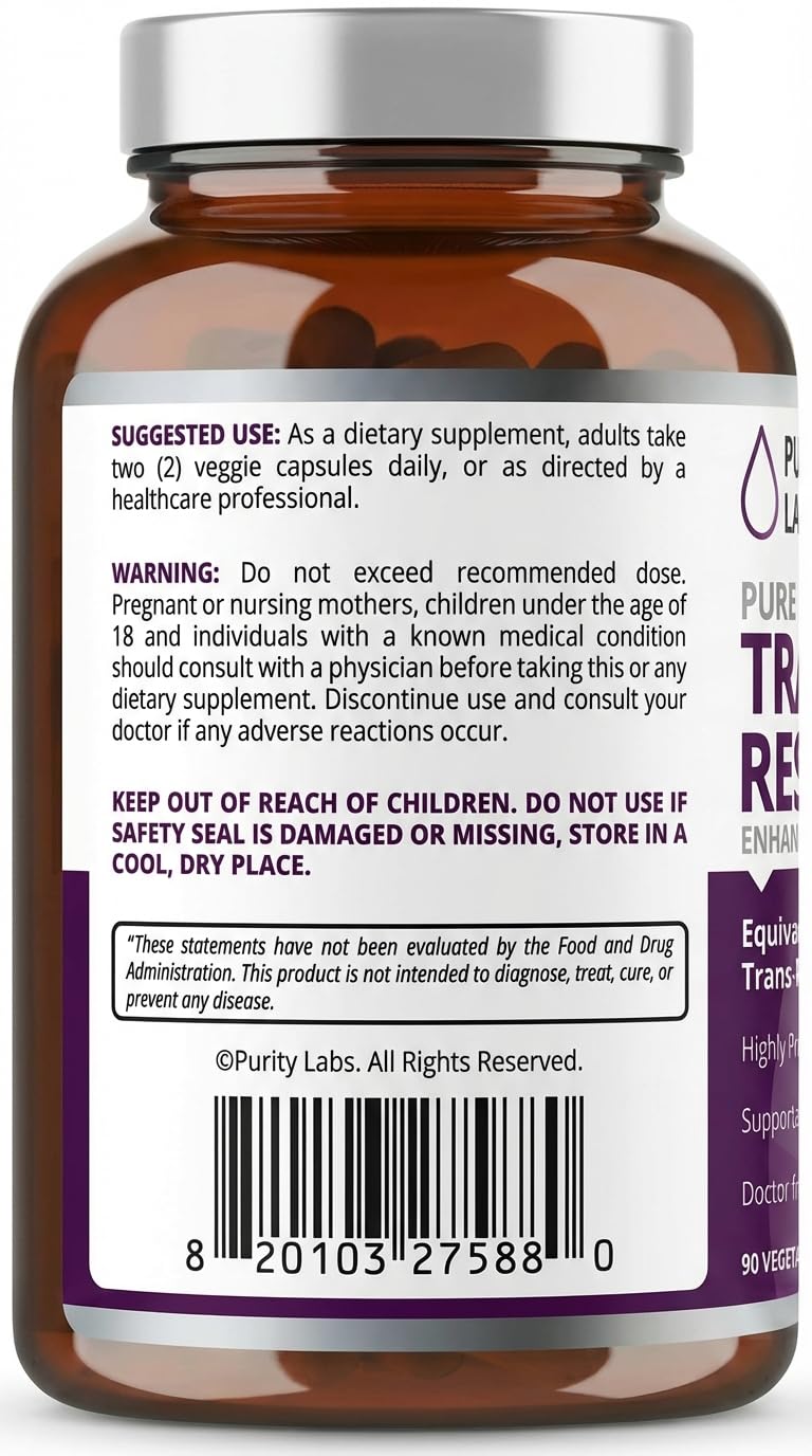 Purity Labs Trans-Resveratrol Supplement 5,000 mg Equivalent per Serving with Quercetin, USDA Organic High Potency Antioxidant, - dailyvitalstore