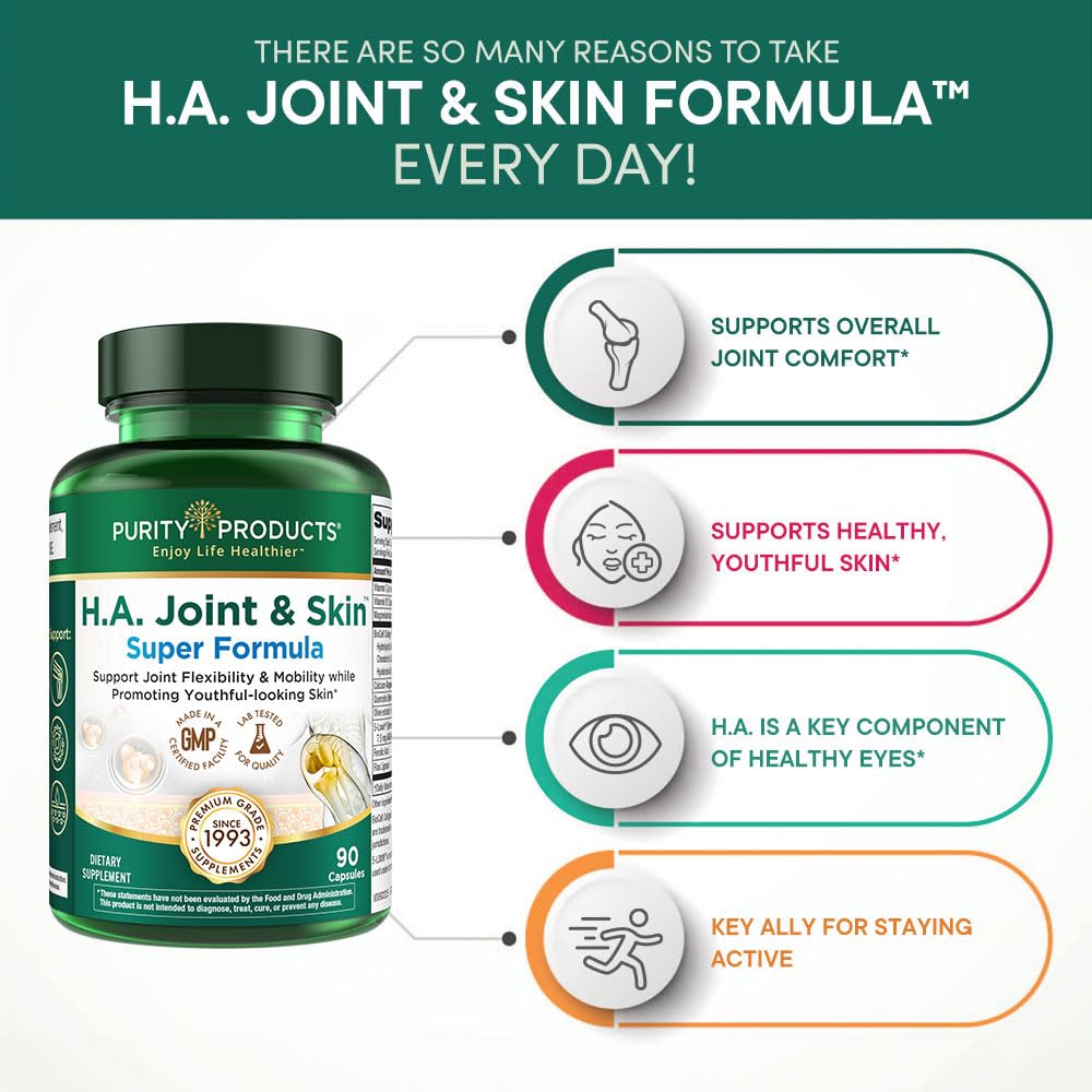 Purity Products H.A. Joint and Skin Super Formula Biocell Collagen w/Hyaluronic Acid Supports Healthy Joint Flexibility, Healthy Synovial Fluid, and Lubrication - 5-Loxin - 90 Capsules (1) - dailyvitalstore