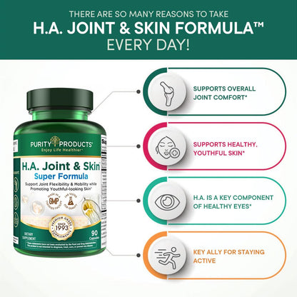 Purity Products H.A. Joint and Skin Super Formula Biocell Collagen w/Hyaluronic Acid Supports Healthy Joint Flexibility, Healthy Synovial Fluid, and Lubrication - 5-Loxin - 90 Capsules (1) - dailyvitalstore
