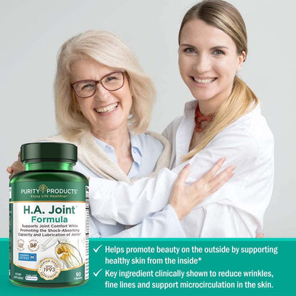 Purity Products HA Joint Formula Hyaluronic Acid + Key CoFactors - Joints + Skin Multi Collagen (Type I, II & III) - 5-Loxin - Olive Fruit Extract - dailyvitalstore