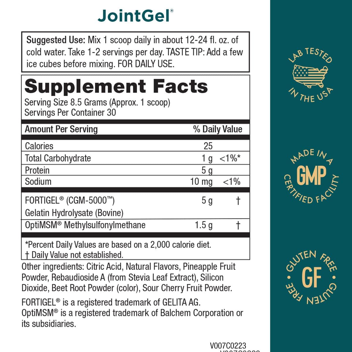 Purity Products JointGel Formula Collagen Peptides + MSM - Supports Joint Flexibility + Fortify Joint Cartilage - Berry Powder - 30 Day Supply - dailyvitalstore