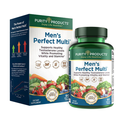 Purity Products Men's Perfect Multi from Vitamins, Minerals and Phytonutrients - Promotes Energy, Vitality and Stamina - Easy to Swallow - 90 Tablets - dailyvitalstore