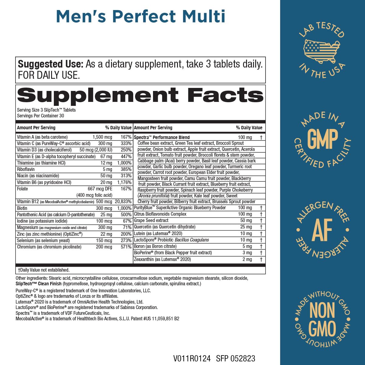 Purity Products Men's Perfect Multi from Vitamins, Minerals and Phytonutrients - Promotes Energy, Vitality and Stamina - Easy to Swallow - 90 Tablets - dailyvitalstore