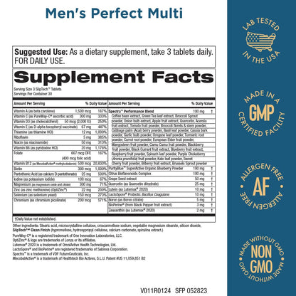 Purity Products Men's Perfect Multi from Vitamins, Minerals and Phytonutrients - Promotes Energy, Vitality and Stamina - Easy to Swallow - 90 Tablets - dailyvitalstore