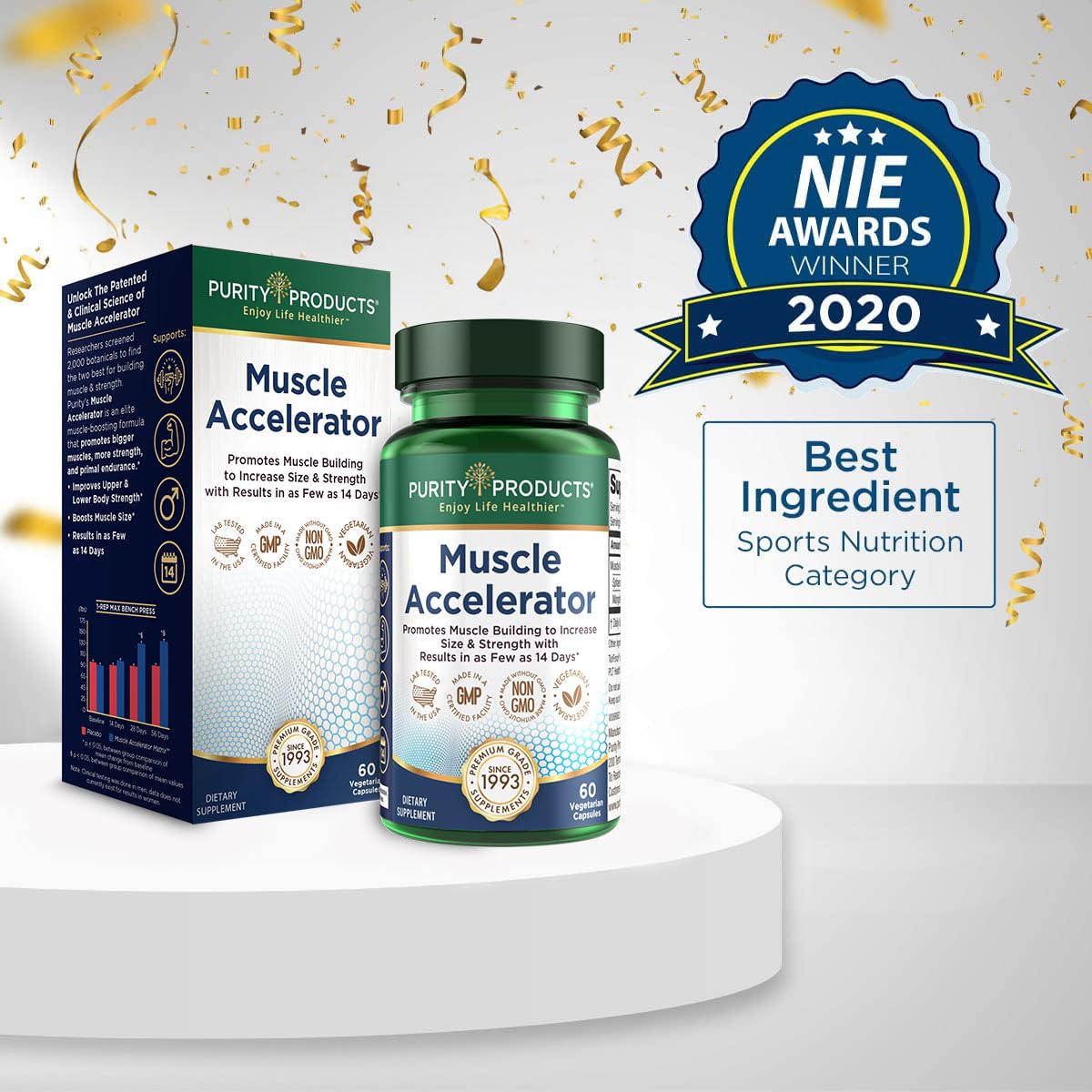 Purity Products Muscle Accelerator 650 mg Patented & Clinically Tested Muscle Accelerator Blend of Ayurvedic Herbal Extracts Promotes Strength, Endurance + Muscle Growth - 60 Veg Caps - dailyvitalstore