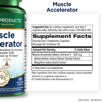 Purity Products Muscle Accelerator 650 mg Patented & Clinically Tested Muscle Accelerator Blend of Ayurvedic Herbal Extracts Promotes Strength, Endurance + Muscle Growth - 60 Veg Caps - dailyvitalstore