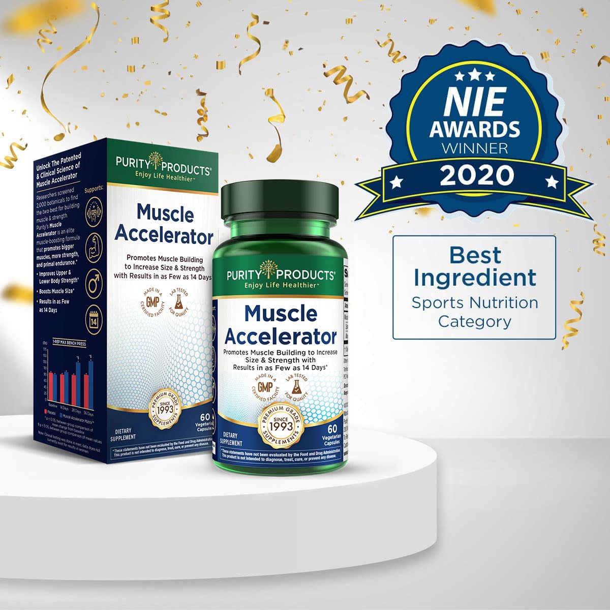 Purity Products Muscle Accelerator 650 mg Patented & Clinically Tested Muscle Accelerator Blend of Ayurvedic Herbal Extracts Promotes Strength, Endurance + Muscle Growth - 60 Veg Caps - dailyvitalstore