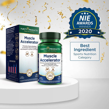 Purity Products Muscle Accelerator 650 mg Patented & Clinically Tested Muscle Accelerator Blend of Ayurvedic Herbal Extracts Promotes Strength, Endurance + Muscle Growth - 60 Veg Caps - dailyvitalstore