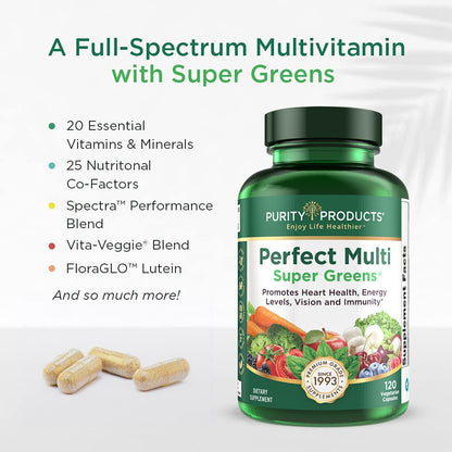 Purity Products Perfect Multi Super Greens Dietary Supplement Health Nutrition, 120 count - dailyvitalstore