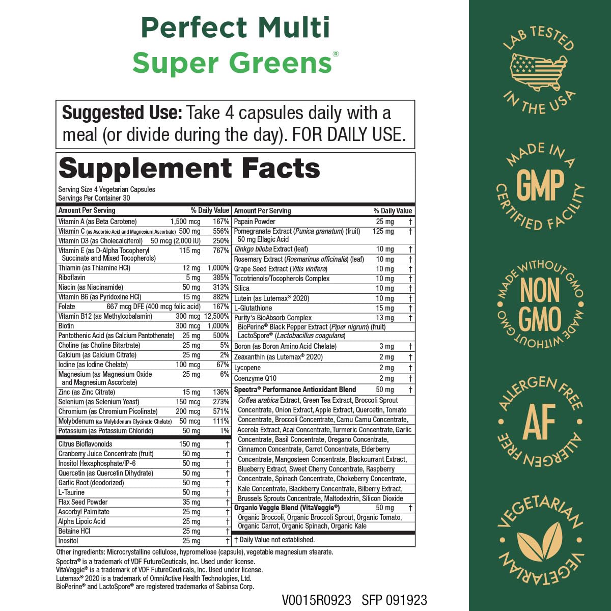 Purity Products Perfect Multi Super Greens Dietary Supplement Health Nutrition, 120 count - dailyvitalstore