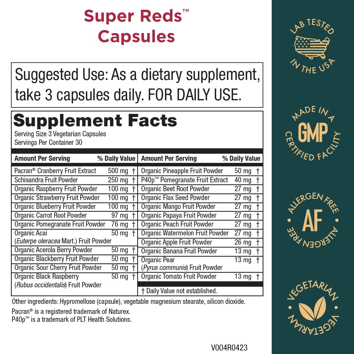 Purity Products Super Reds Capsules Formula (20+ Organic Super Fruits and Berries) Certified Organic Phytonutrients - 90 Capsules - dailyvitalstore