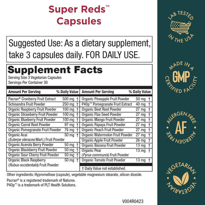 Purity Products Super Reds Capsules Formula (20+ Organic Super Fruits and Berries) Certified Organic Phytonutrients - 90 Capsules - dailyvitalstore