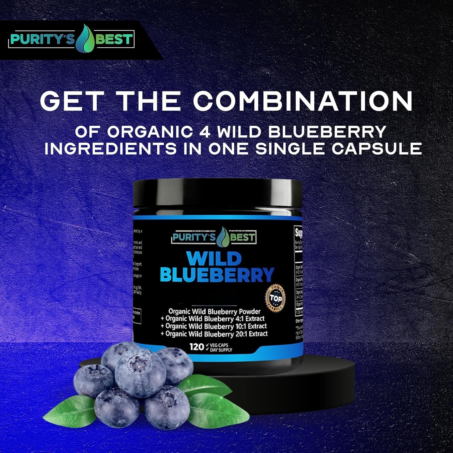 Purity’s Best Wild Blueberry Extract, Rich in Flavonoids & Anthocyanins, Antioxidant Support for Brain & Heart Health, 4-Month Supply - dailyvitalstore