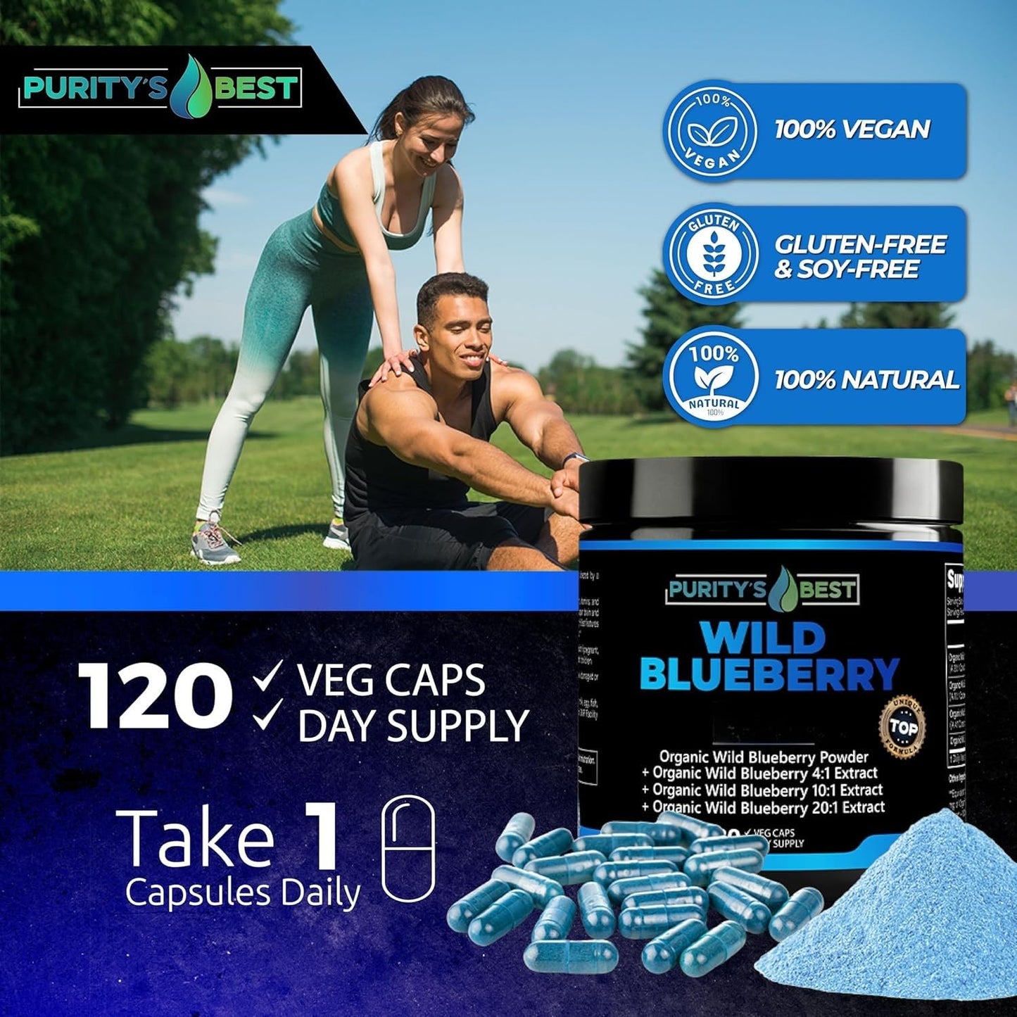 Purity’s Best Wild Blueberry Extract, Rich in Flavonoids & Anthocyanins, Antioxidant Support for Brain & Heart Health, 4-Month Supply - dailyvitalstore